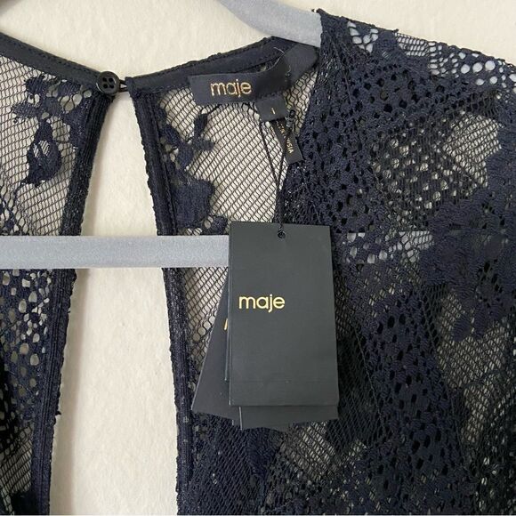 NWT Maje Riletta Maxi Black Dress Lace Sheer Floral Size S - Picture 7 of 14